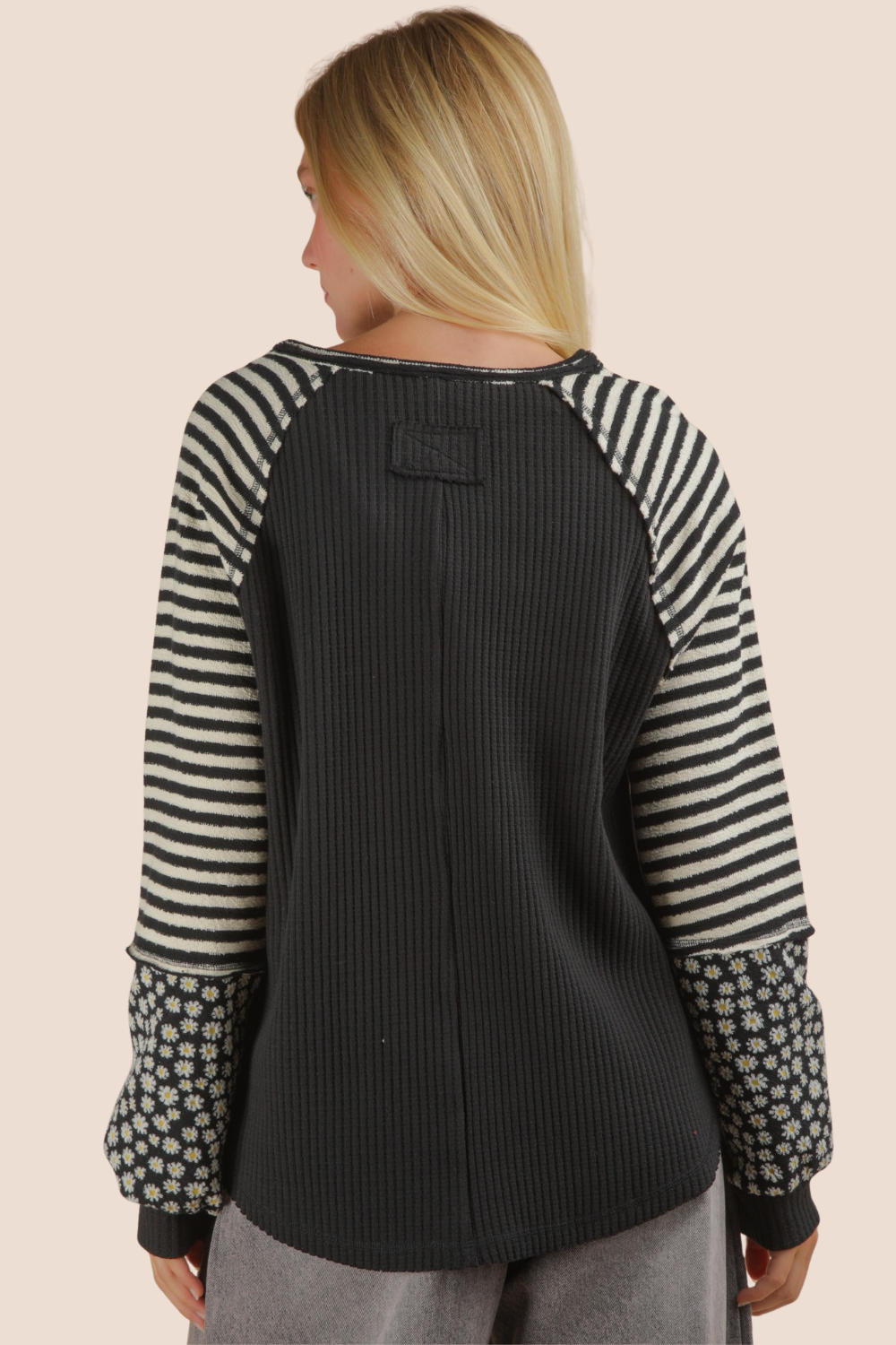 Kelsey Oversized Floral & Stripe Casual Knit Long Sleeve Top