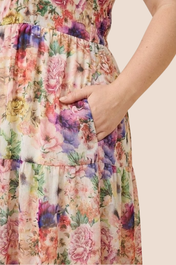Paris Floral Tie Shoulder Tank Maxi Dress