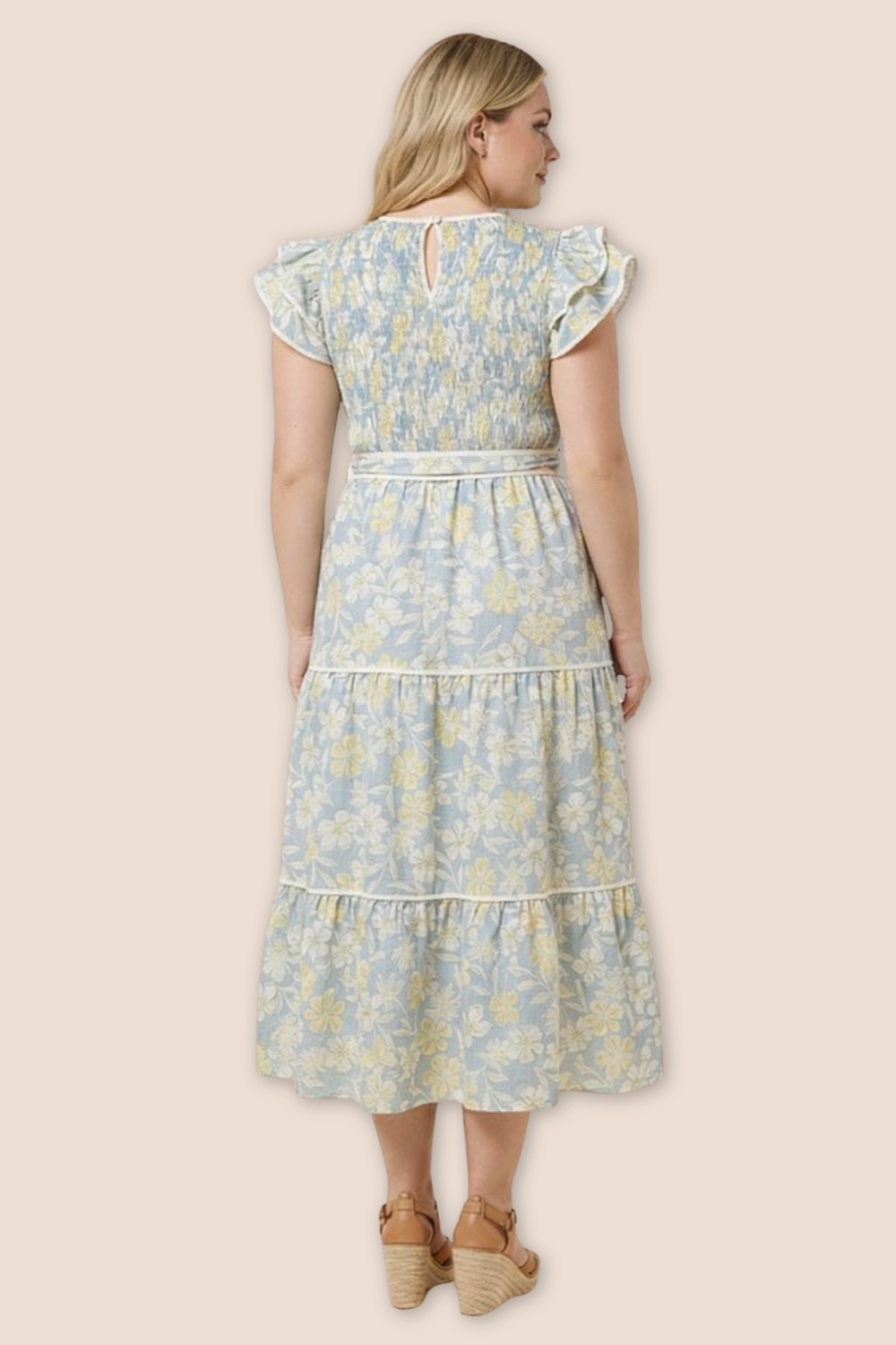 Amanda Smocked Ruffle Sleeve Midi Dress