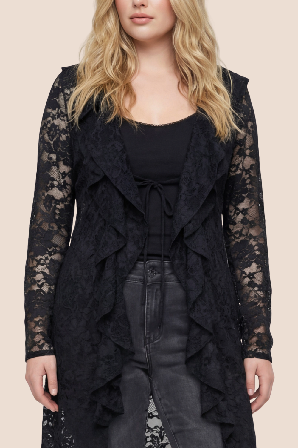Reagan Lace Tie-Front Long Cardigan