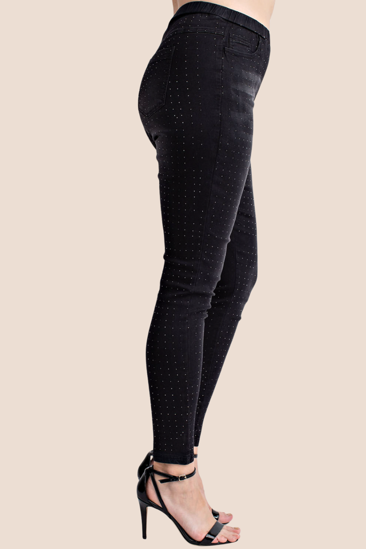 Colbie Medium Rise Full Length Washed Denim Leggings with All Over Studs