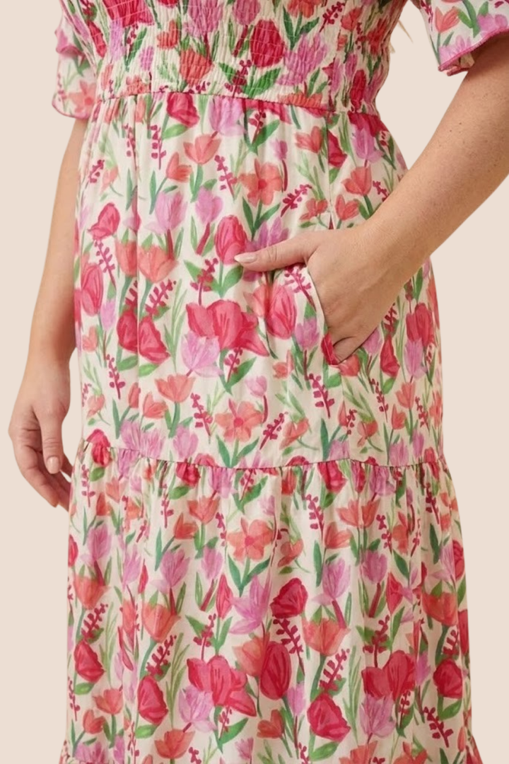 Sarah Tulip Puff Sleeve Midi Dress