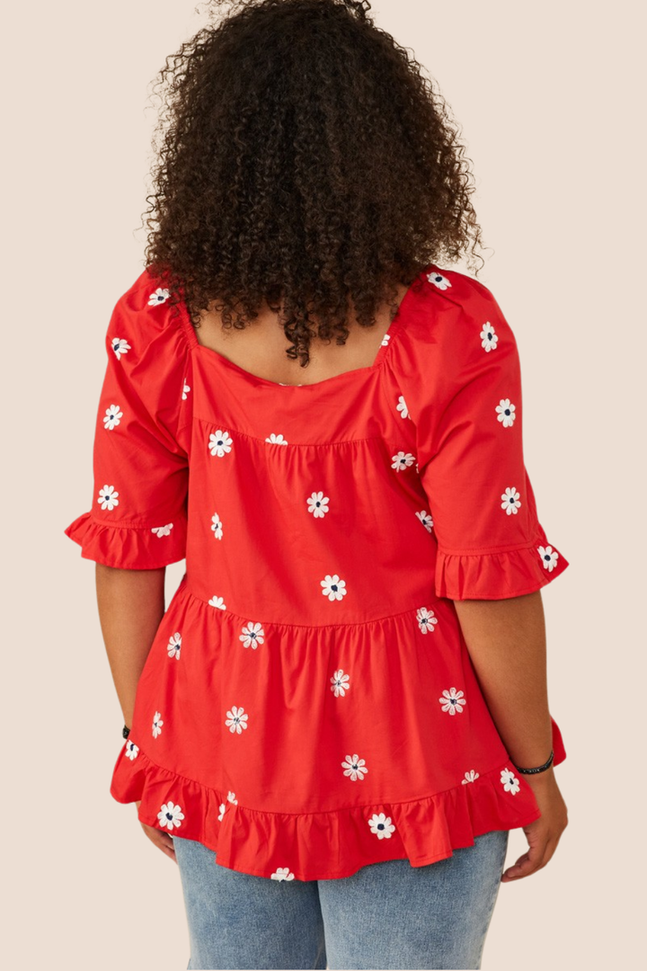 Harley All Over Daisy Embroidered Square Neck Top