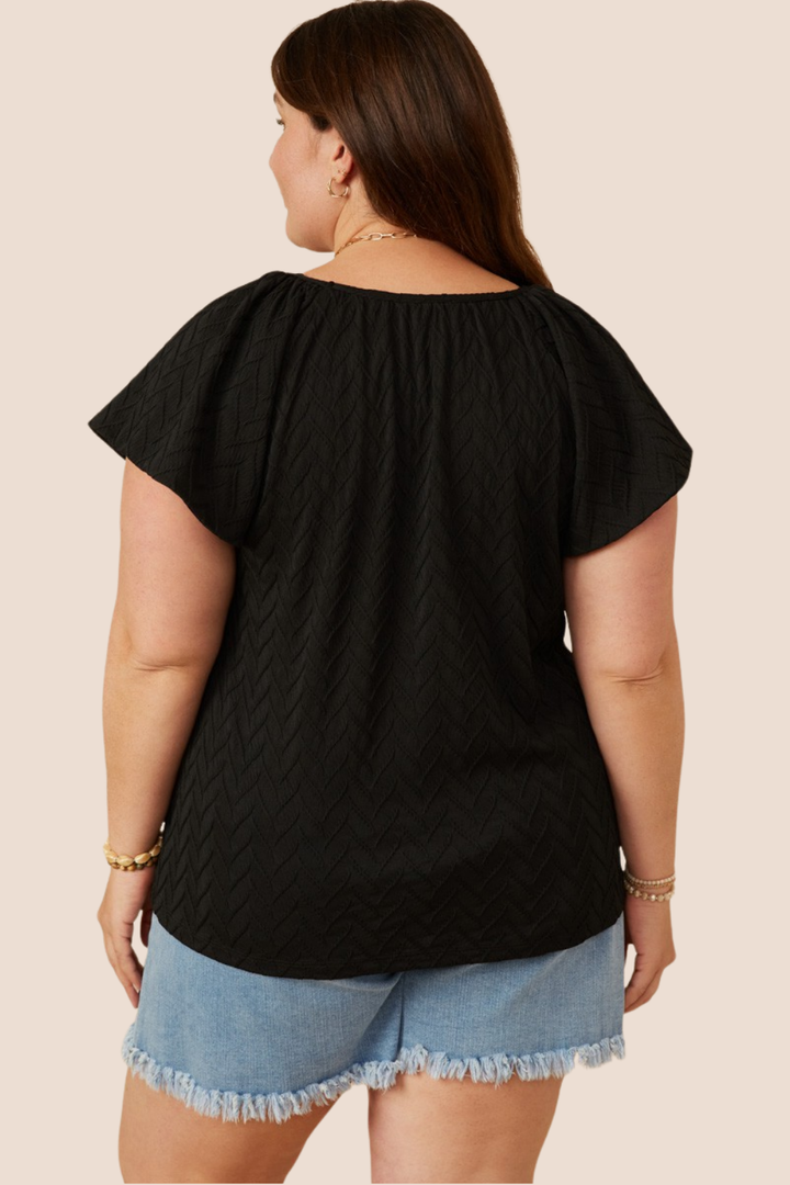 Giselle Textured Short Sleeve V-Neck Top