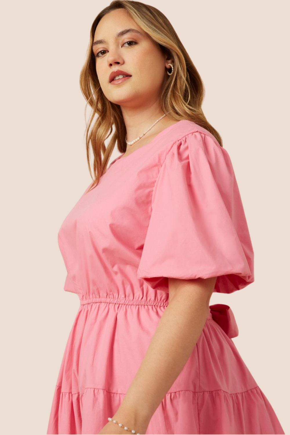 Lena Bow Back Tiered Short Sleeve Dress