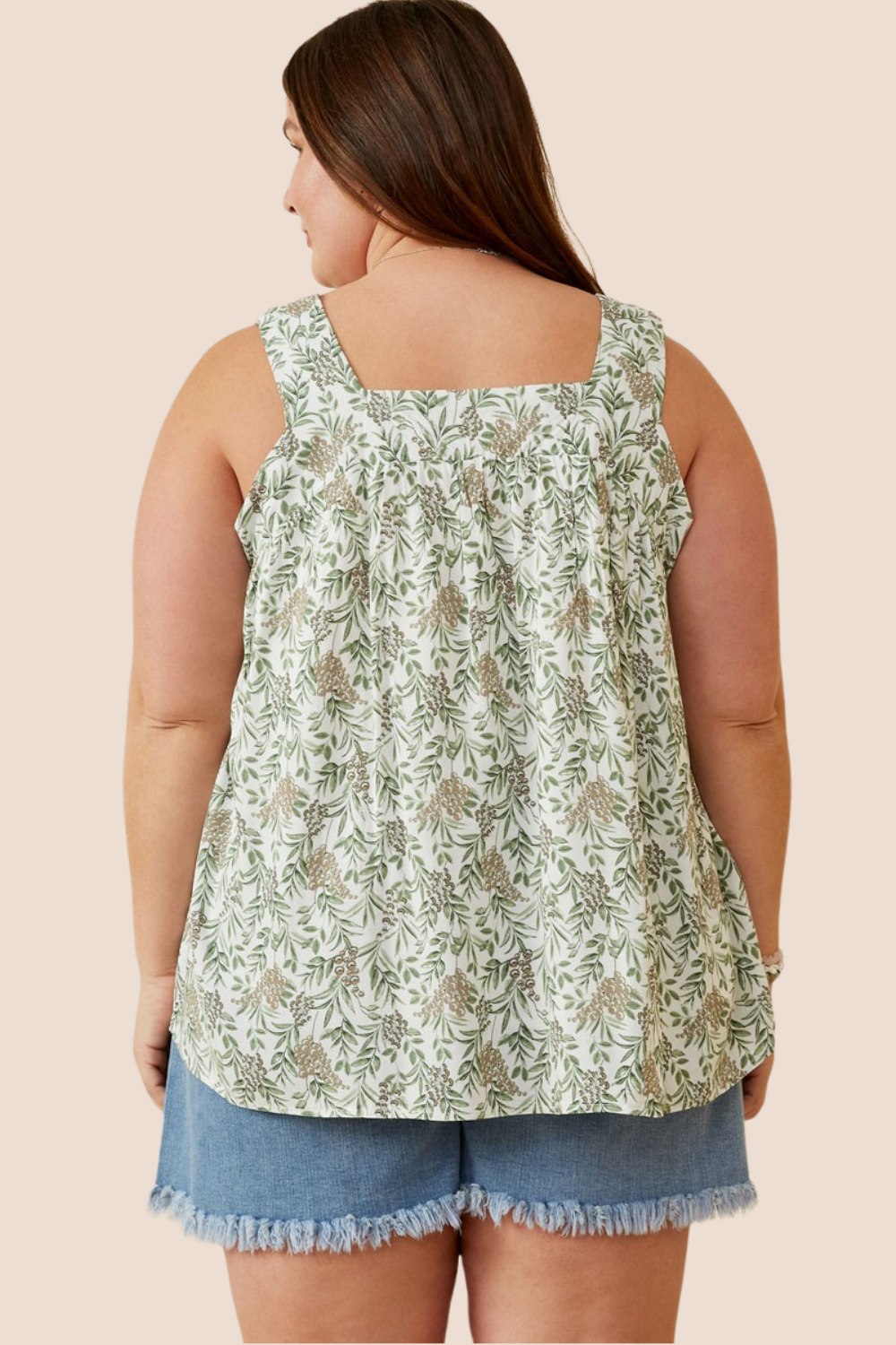 Mallory Botanical Print Square Neck Tank