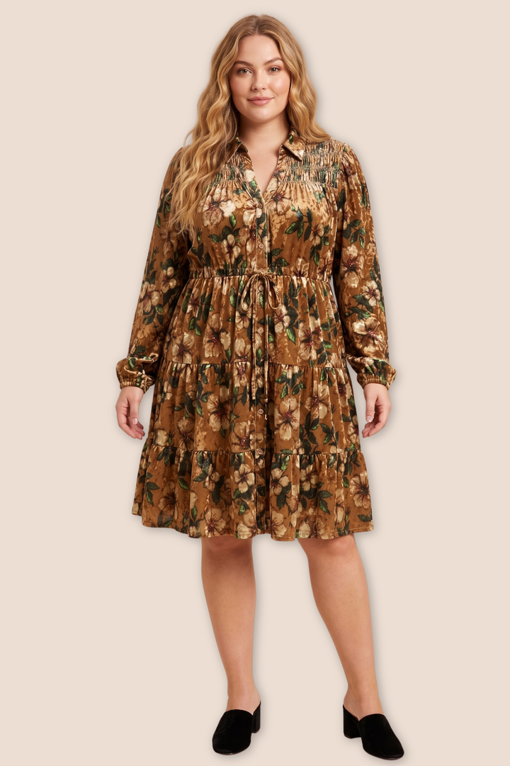 Lilian Long Sleeve Floral Velvet Dress