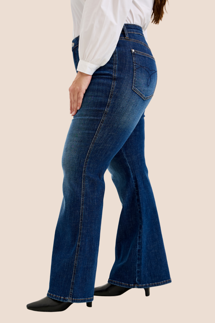 Charlotte High Waisted Tummy Control Flare Dark Wash Judy Blue Jeans