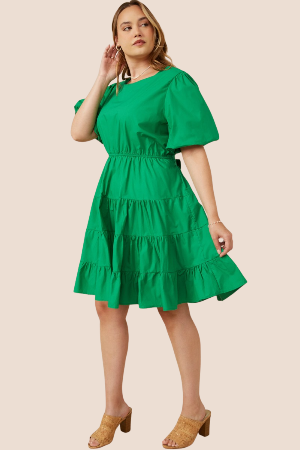 Lena Bow Back Tiered Short Sleeve Dress