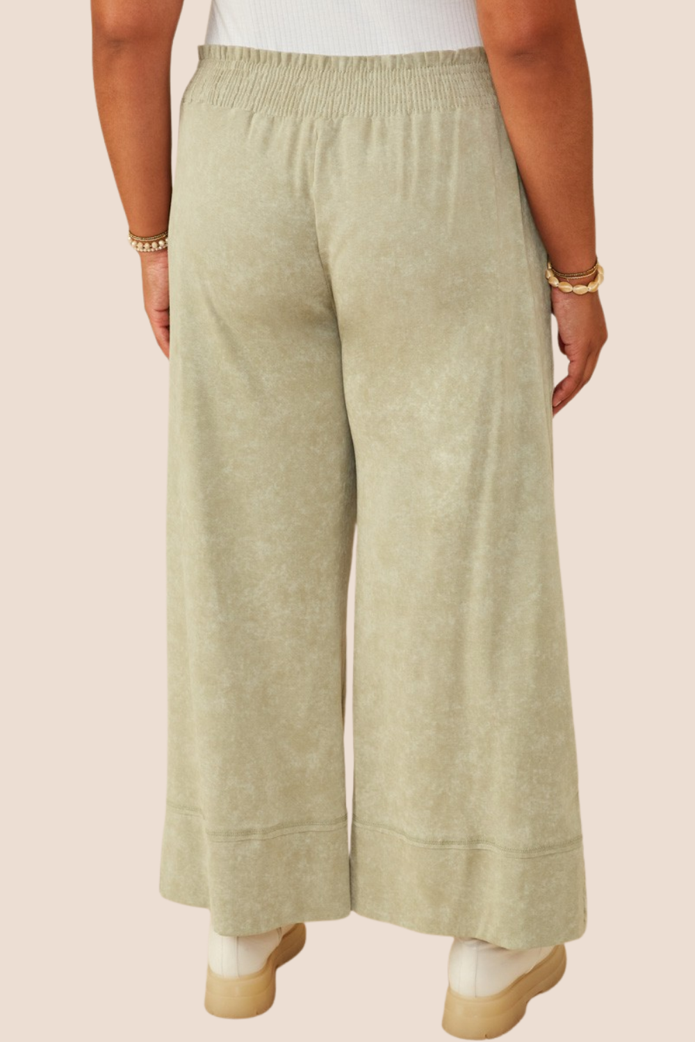 Phoebe Smocked Waist Mineral Wash Wide Leg Pants