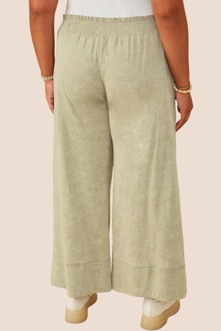 Phoebe Smocked Waist Mineral Wash Wide Leg Pants
