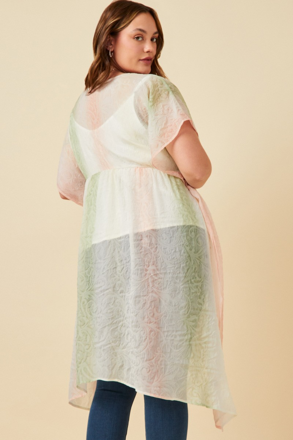 Beatrice Ombre Printed Chiffon Flowy Kimono With Tie Closure in Blush