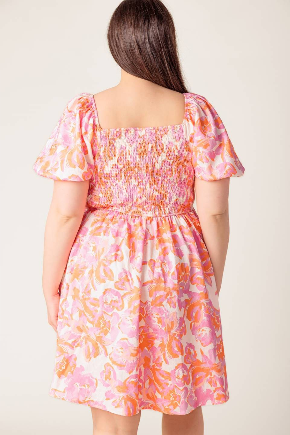 Paloma Woven Square Neck Short Sleeve Dress in Pink Floral