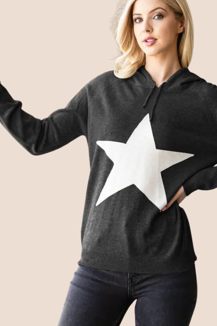 Leslie Long Sleeve Hooded Star Print Sweater