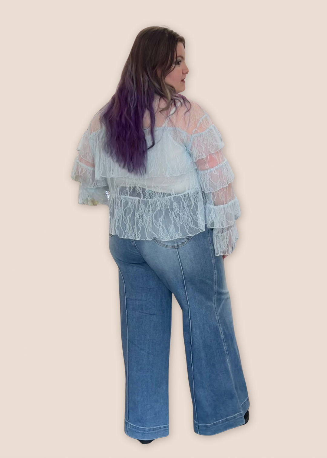 Emerson Lace Mesh Long Sleeve Tiered Top