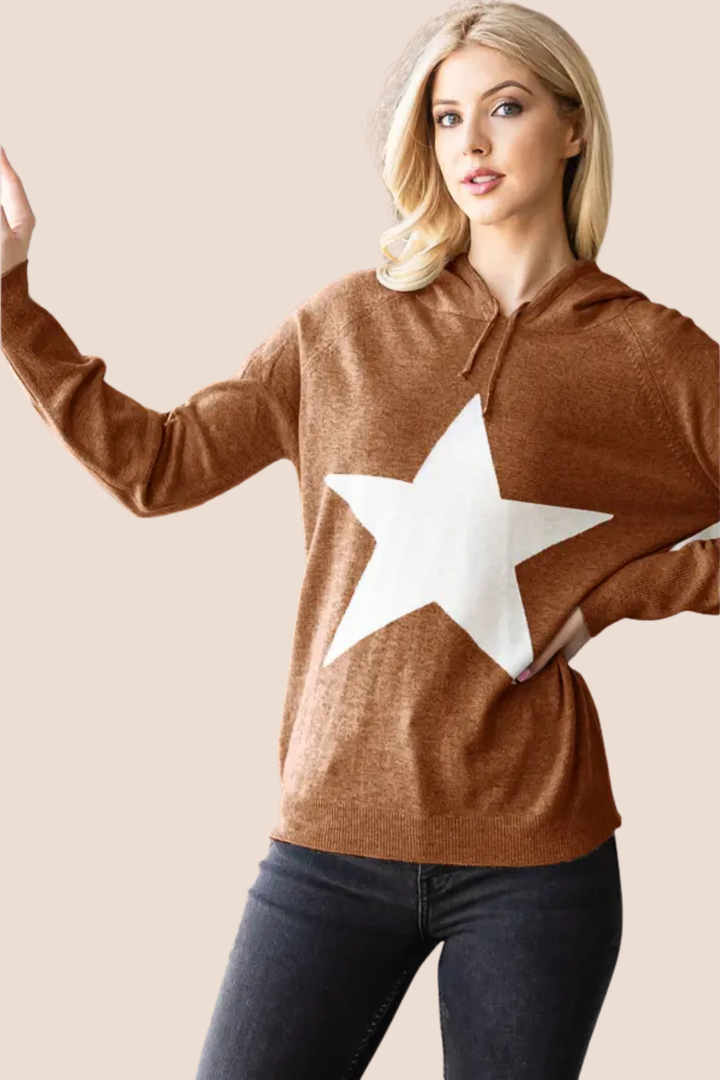 Leslie Long Sleeve Hooded Star Print Sweater