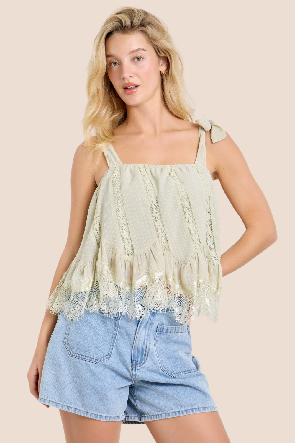 Esme Tie Shoulder Lace Tank Top