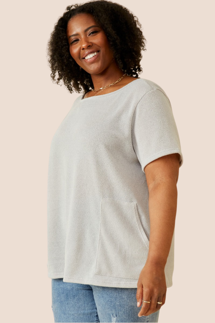 Finley Ribbed Short Sleeve Top with Front Pockets