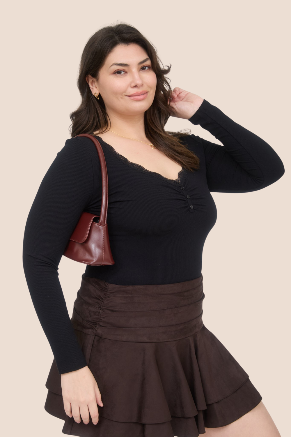 Melissa Lace Trim Long Sleeve Knit Top
