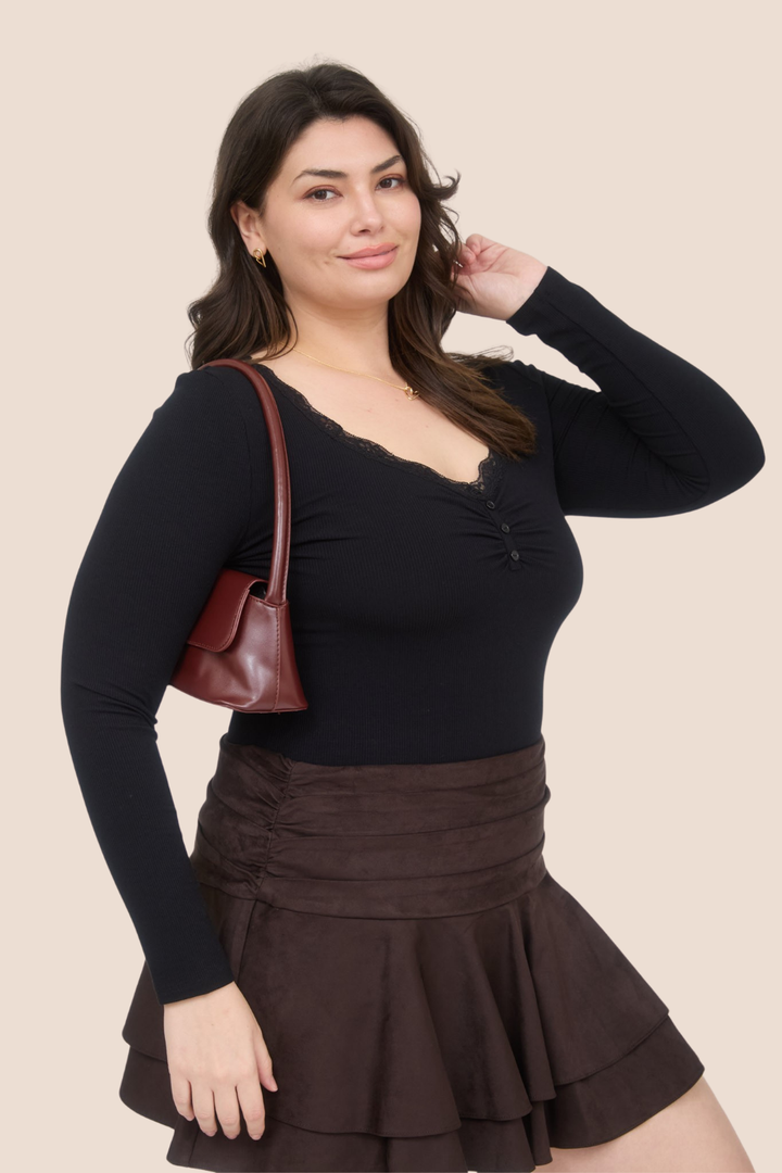 Melissa Lace Trim Long Sleeve Knit Top
