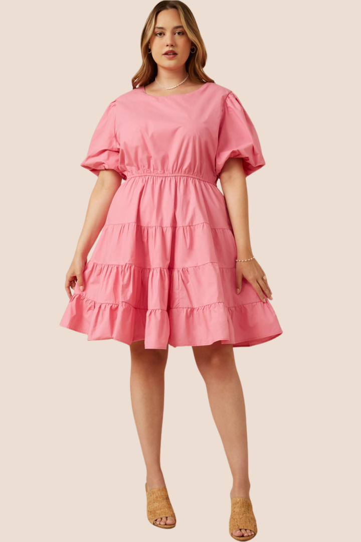 Lena Bow Back Tiered Short Sleeve Dress