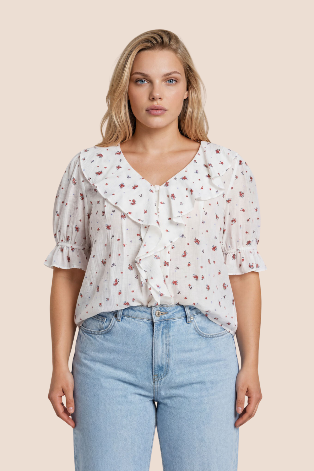 Charlene Floral Ruffled V-Neck Short Sleeve Top