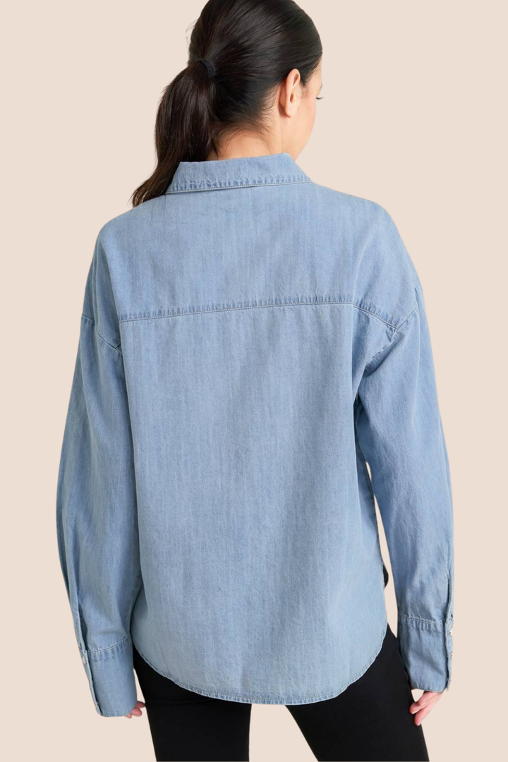 Valerie Chambray Shirt with Pearl Embellishments