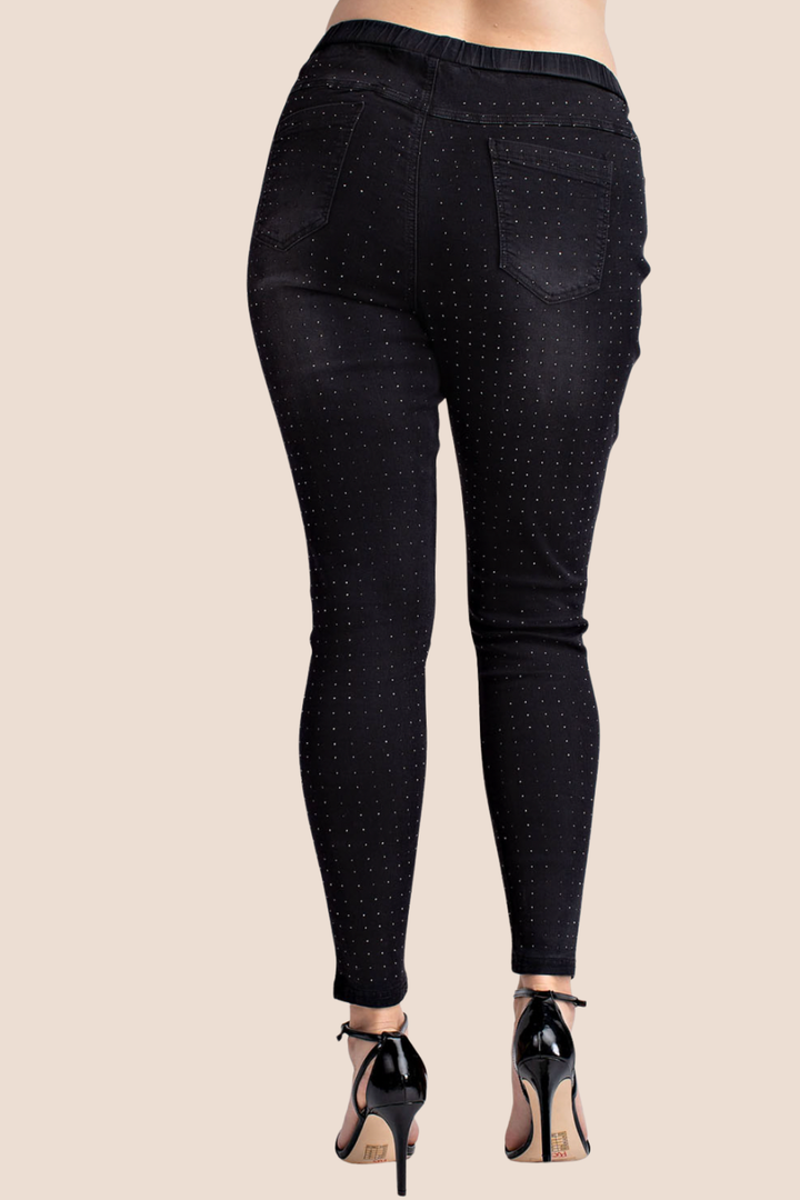 Colbie Medium Rise Full Length Washed Denim Leggings with All Over Studs