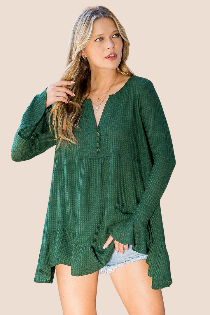 Collins Waffle Flare Long Sleeve Top