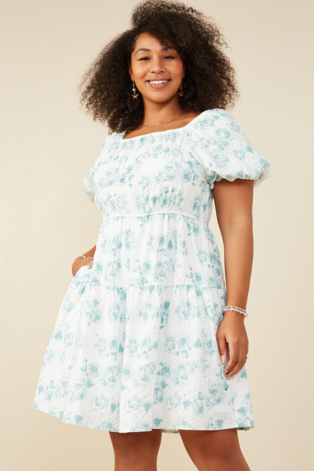 Lexi Short Sleeve Textured Floral Dress in White