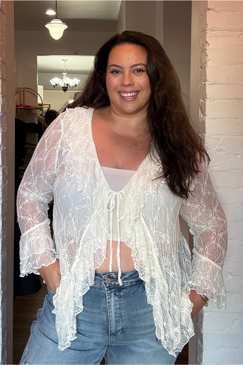 Paisley Lace Long Sleeve Tie Top