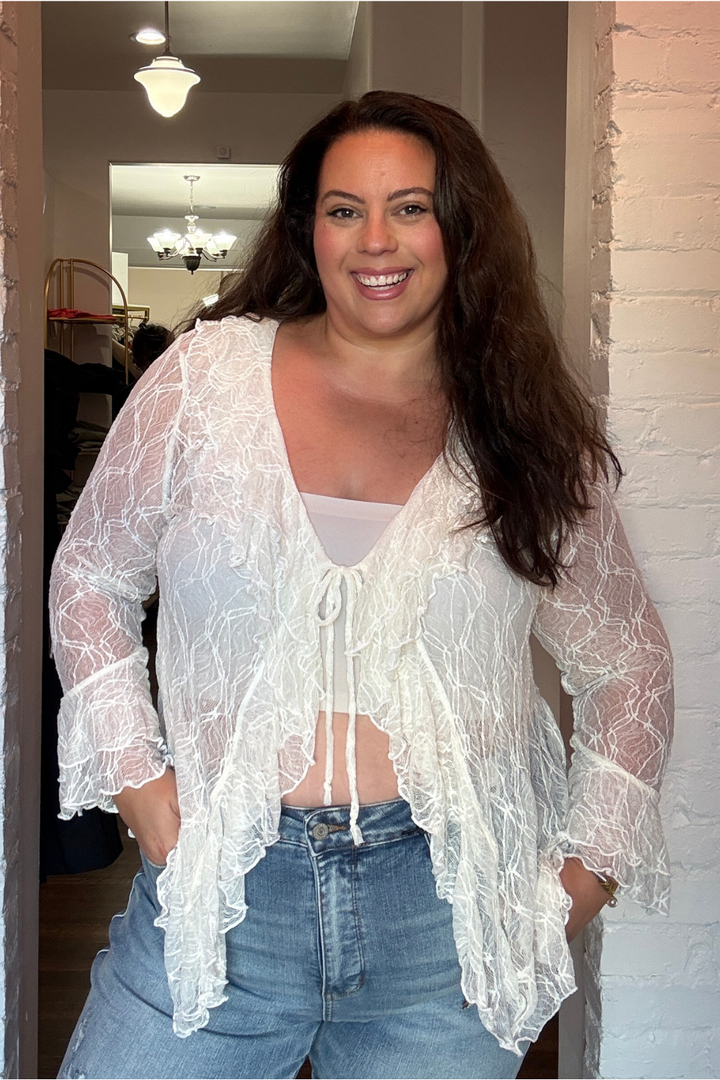 Paisley Lace Long Sleeve Tie Top