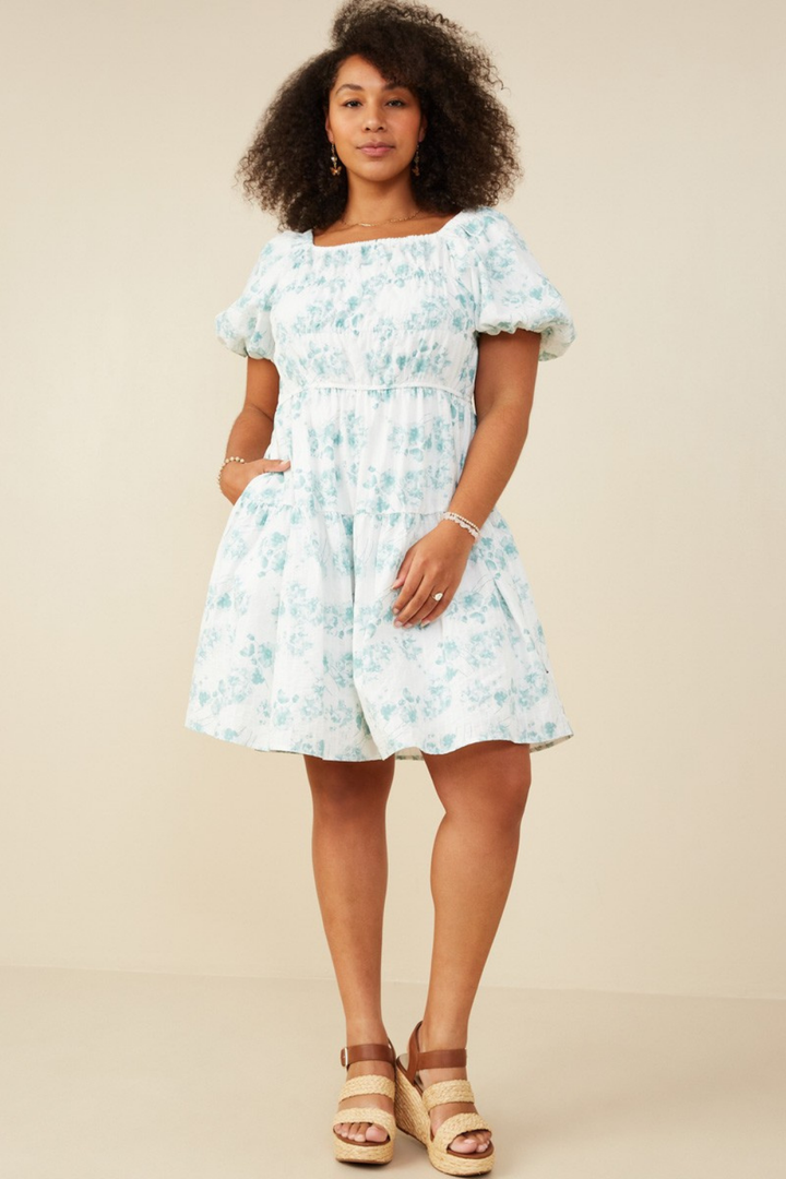 Lexi Short Sleeve Textured Floral Dress in White