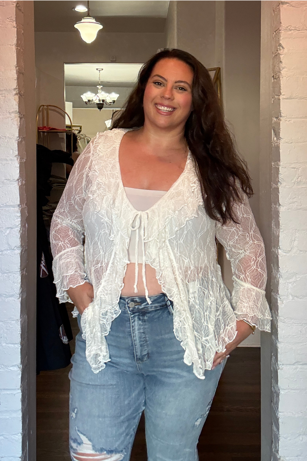 Paisley Lace Long Sleeve Tie Top