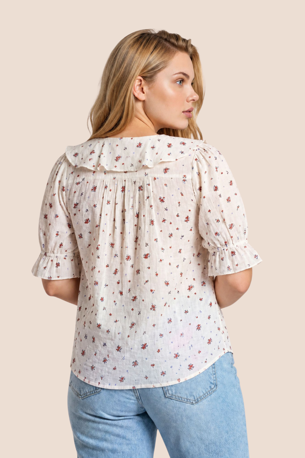 Charlene Floral Ruffled V-Neck Short Sleeve Top