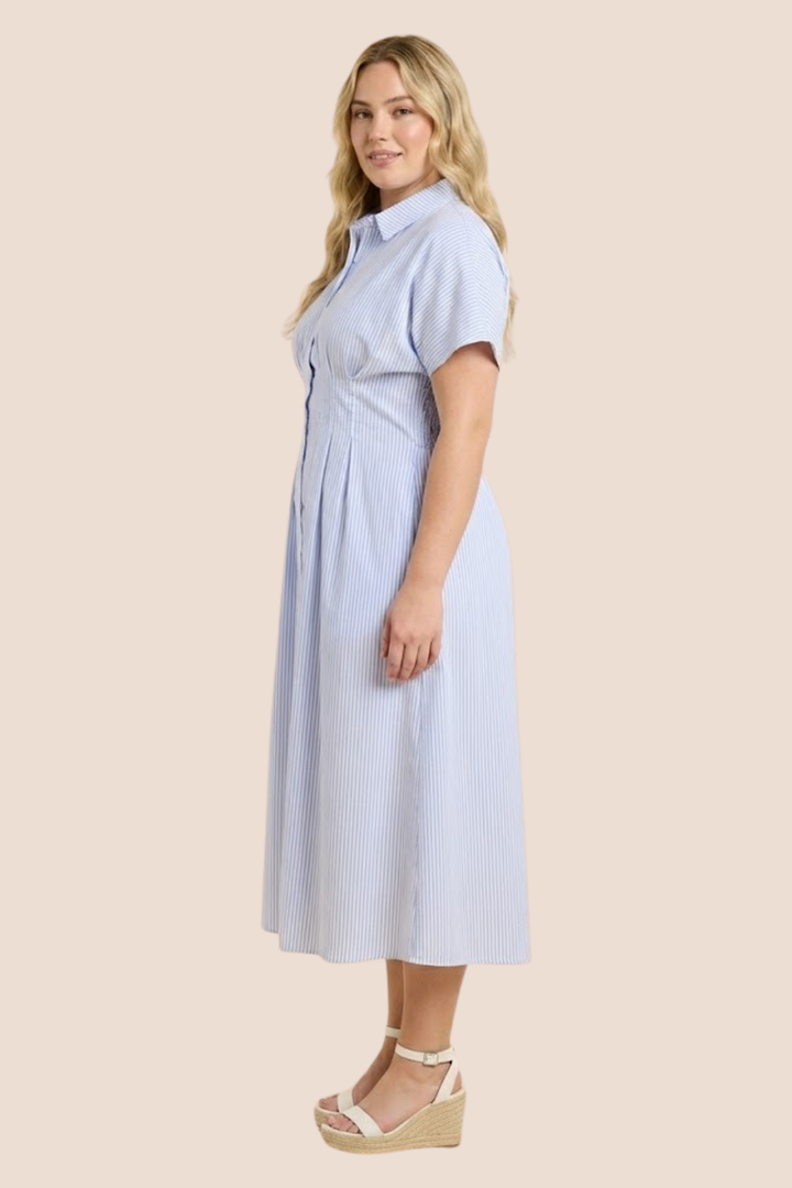 Willa Button Down Pintucked Waist Midi Dress