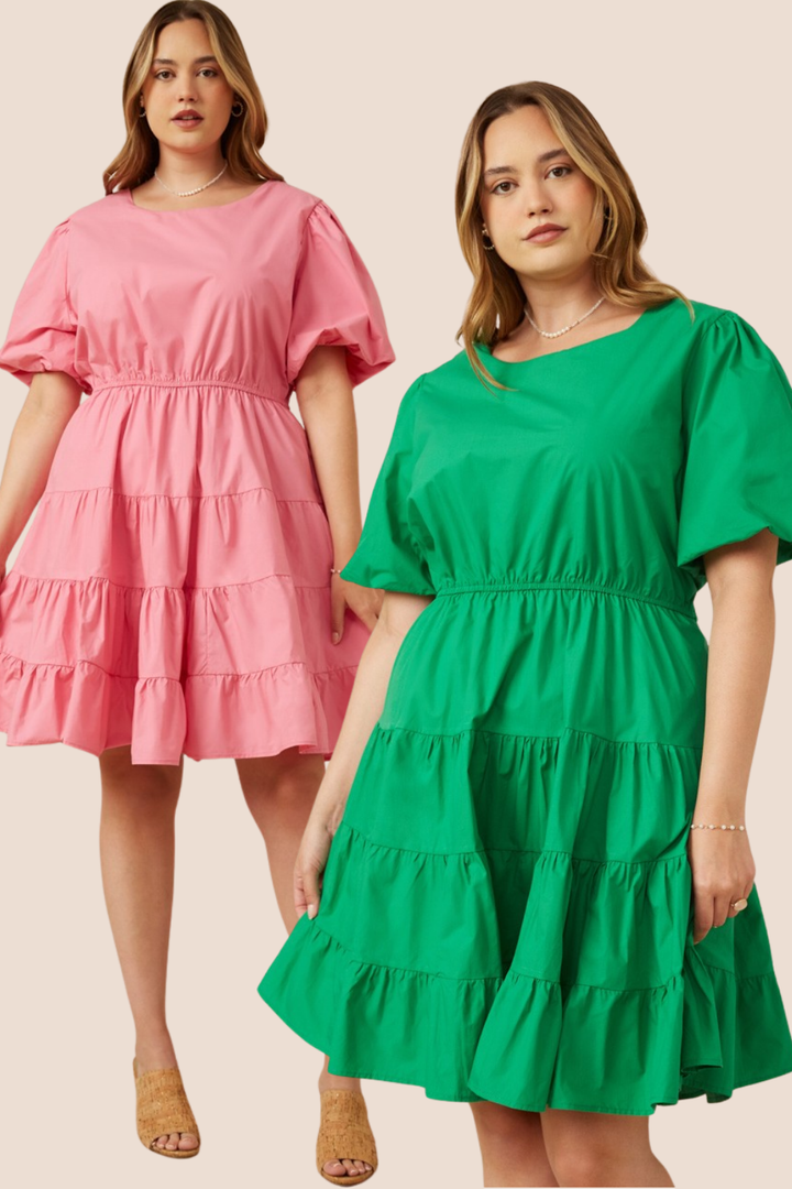 Lena Bow Back Tiered Short Sleeve Dress