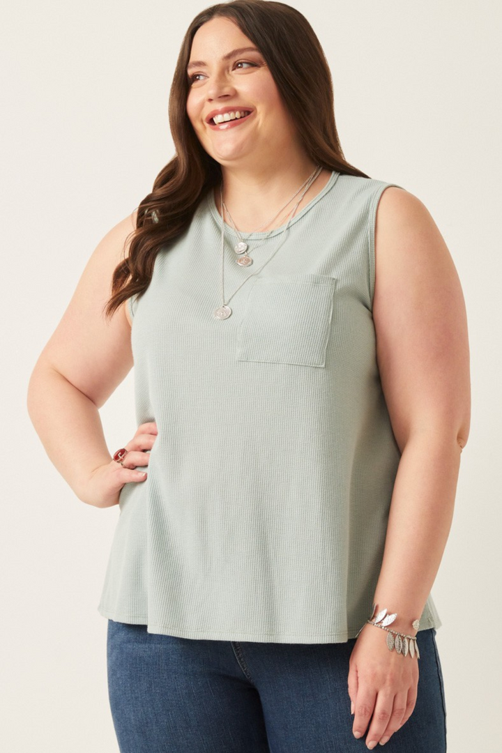 Halle Waffle Knit Pocket Tank in Mint