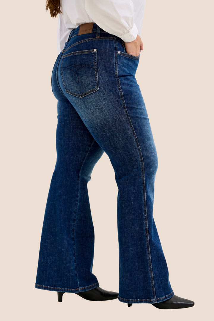 Charlotte High Waisted Tummy Control Flare Dark Wash Judy Blue Jeans