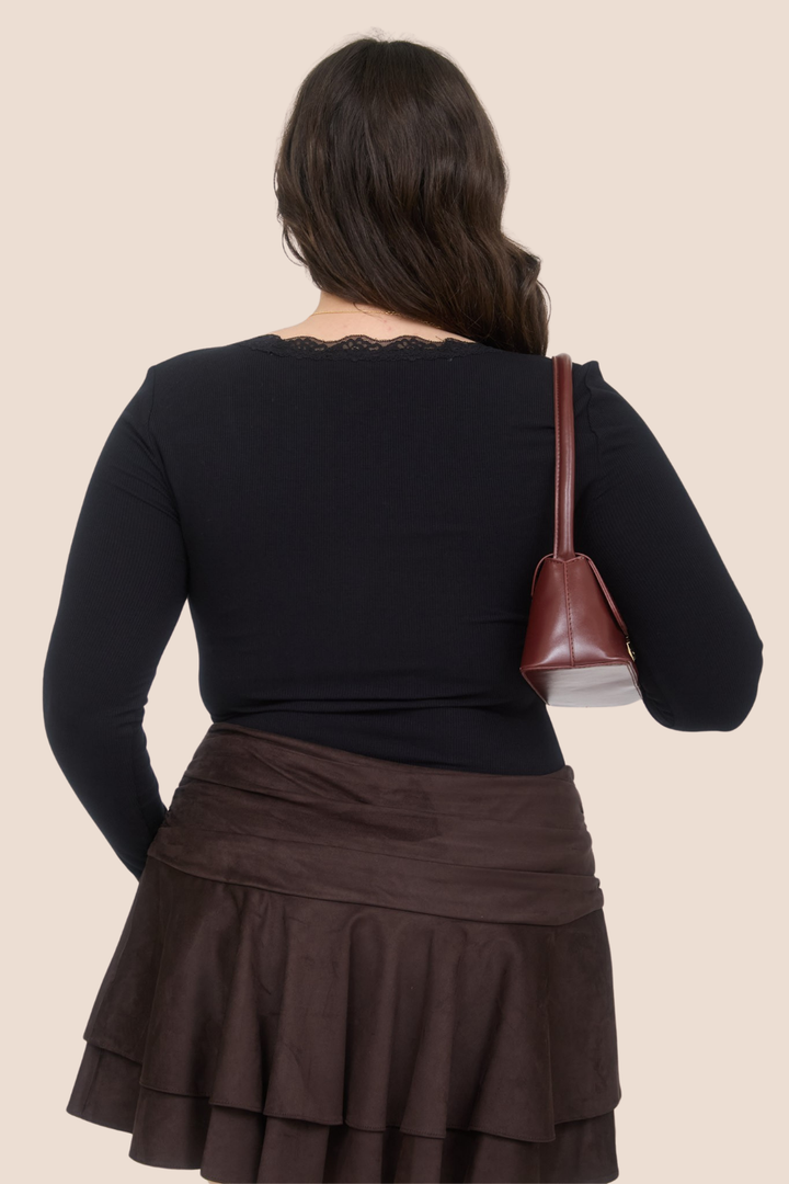 Melissa Lace Trim Long Sleeve Knit Top