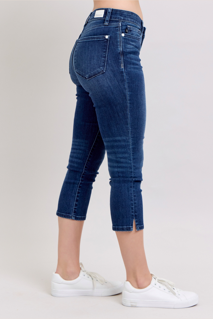 Celeste Super Dark Wash Judy Blue Capris with Side Slit