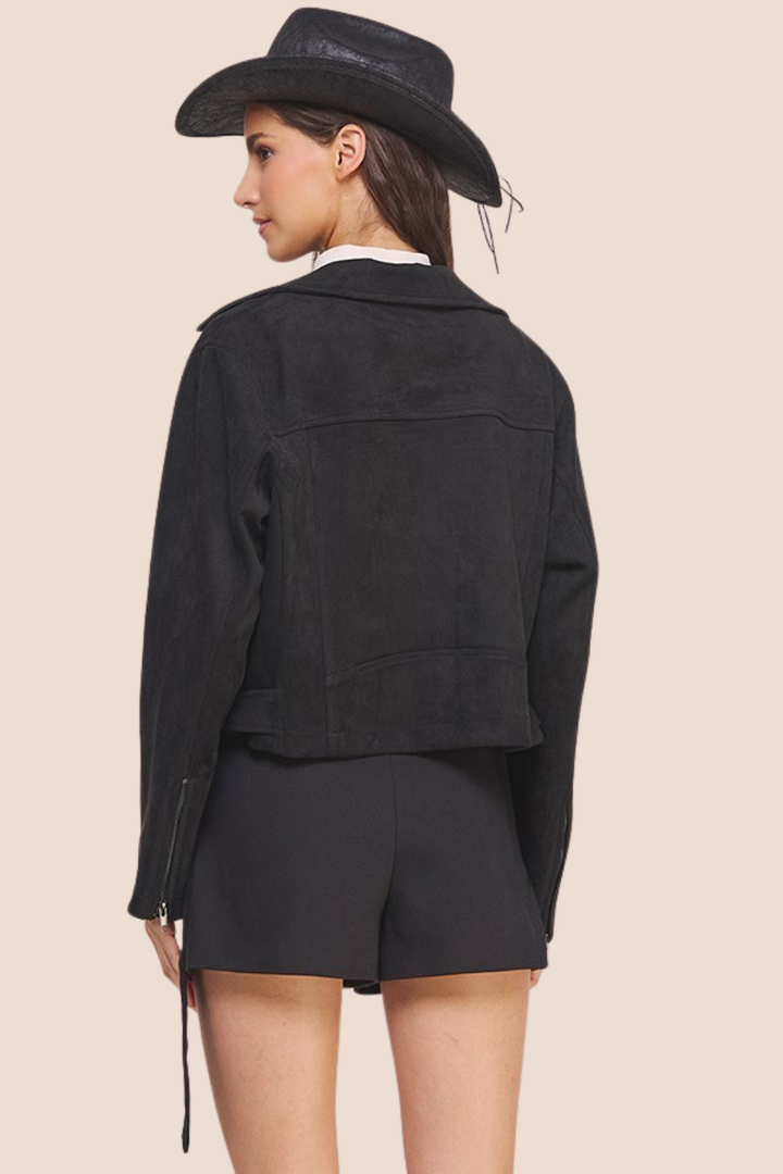 Simone Zippered Faux Suede Moto Jacket