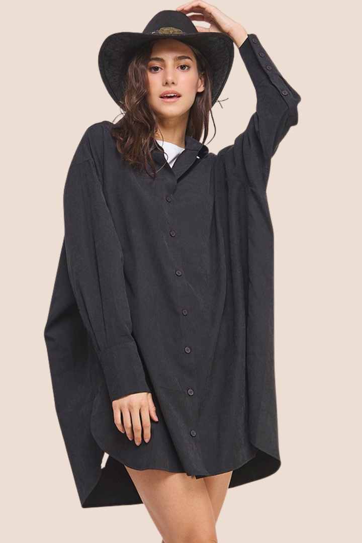 Dixie Long Sleeve Button Up Shirt Dress In Black – Ari + Ava