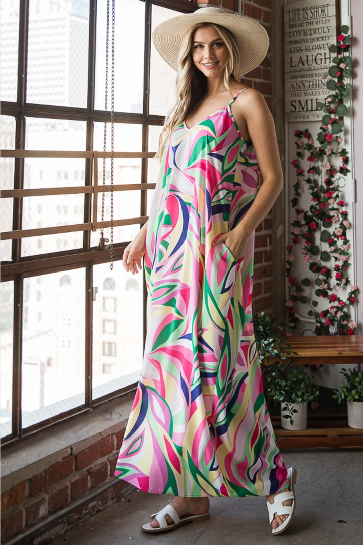 Eliza Spaghetti Strap Maxi Dress in Fuschia