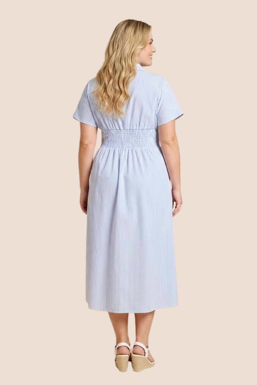Willa Button Down Pintucked Waist Midi Dress