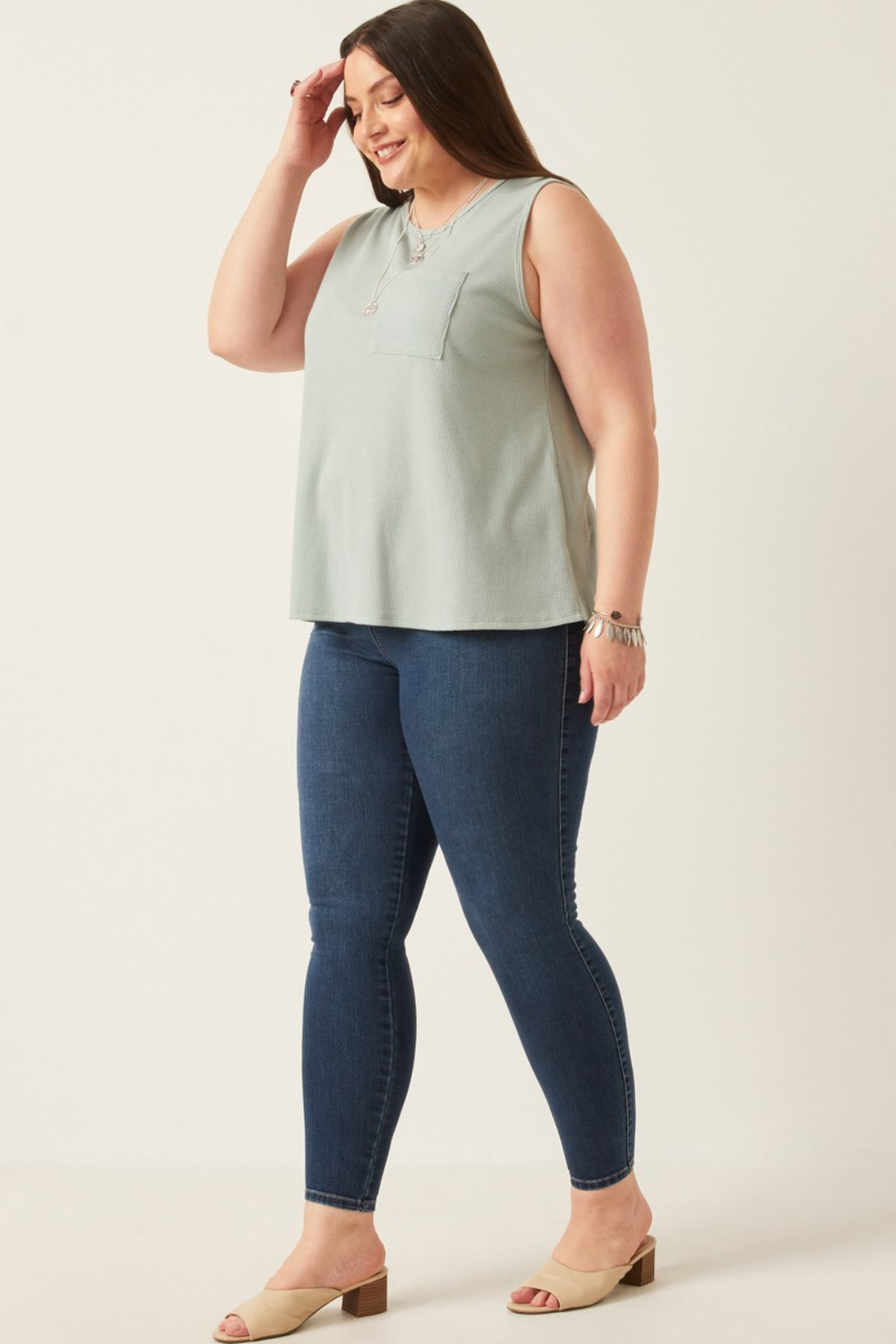 Halle Waffle Knit Pocket Tank in Mint