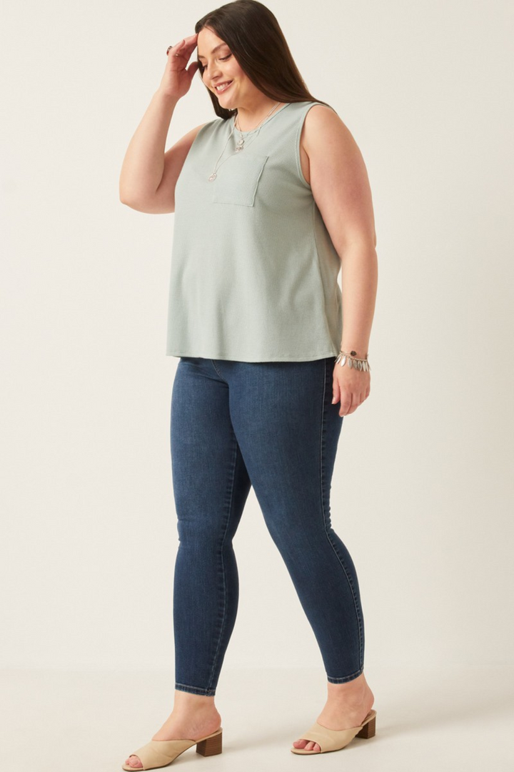 Halle Waffle Knit Pocket Tank in Mint