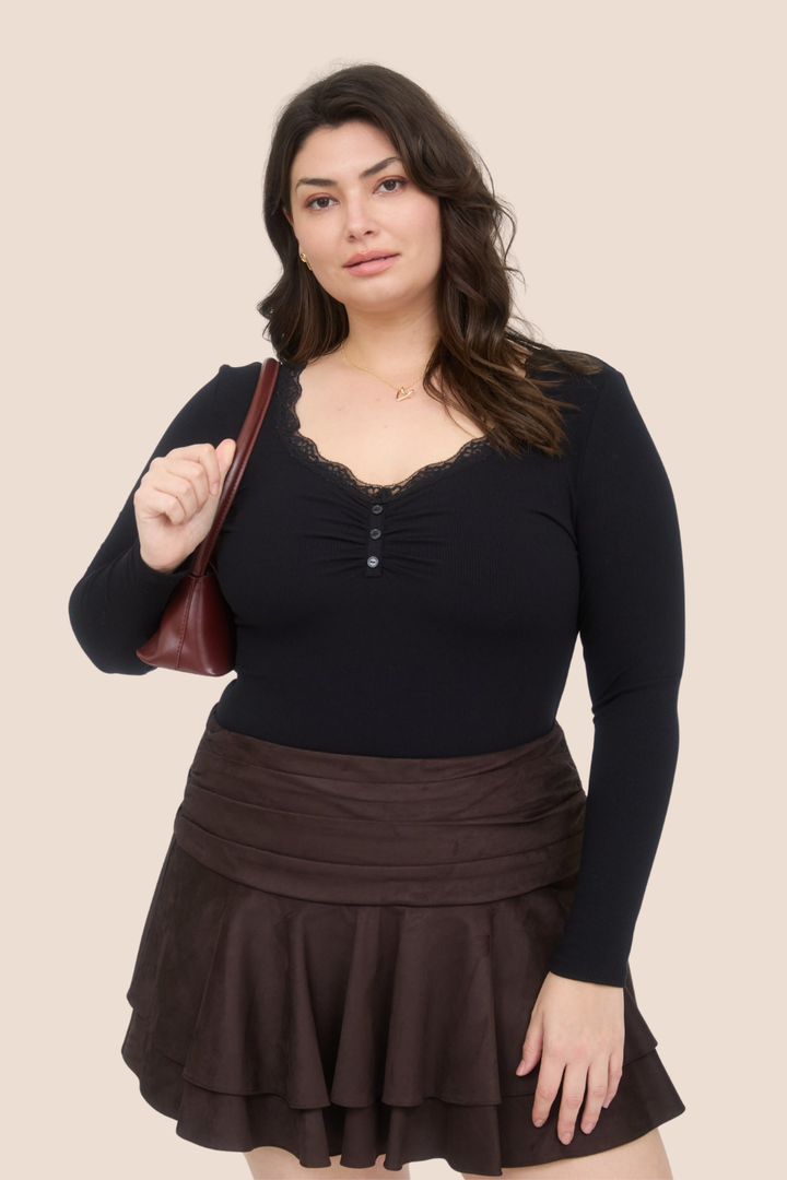 Melissa Lace Trim Long Sleeve Knit Top