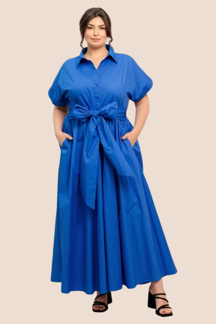 Kehlani Woven Midi Dress with Tie Waist