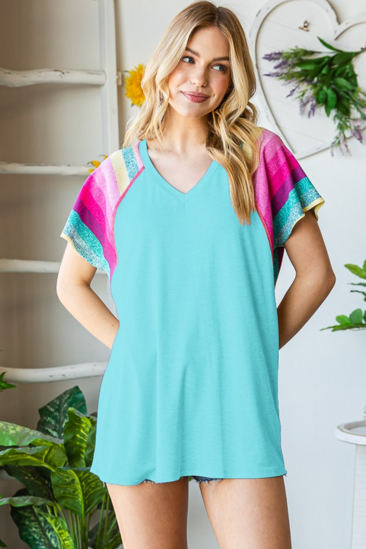 Georgia Dolman Short Sleeve Solid and Striped Top